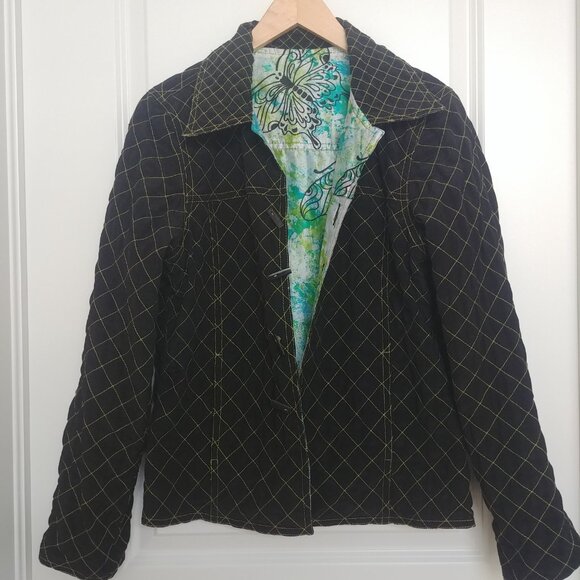 Handmade Reversible Jacket Tie Dye Butterfly Black Quilted Approx sz 8 M… - Picture 4 of 12
